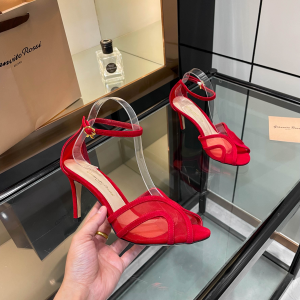 Gianvito Rossi Isabel Red Suede Leather and Mesh High Heeled Sandals 85MM Gianvito Rossi Isabel Red Suede Leather and Mesh High Heeled Sandals 85MM