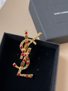 Saint Laurent YSL Cassandre Brooch Tigers Eye Sunstone and Metal Saint Laurent YSL Cassandre Brooch Tigers Eye Sunstone and Metal