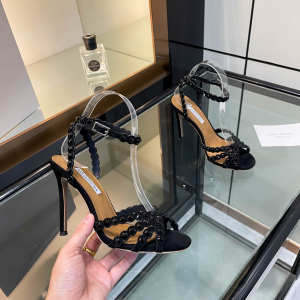 Aquazzura Tequila Crystal Embellished High Heeld Ankle Strap Leather Sandals Black 105MM Aquazzura Tequila Crystal Embellished High Heeld Ankle Strap Leather Sandals Black 105MM