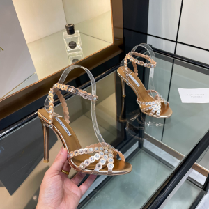 Aquazzura Tequila Crystal Embellished High Heeld Ankle Strap Leather Sandals Copper 105MM Aquazzura Tequila Crystal Embellished High Heeld Ankle Strap Leather Sandals Copper 105MM