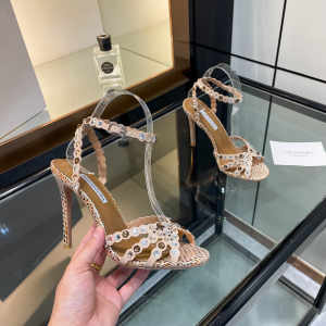 Aquazzura Tequila Crystal Embellished High Heeld Ankle Strap Leather Sandals Light Pink 105MM Aquazzura Tequila Crystal Embellished High Heeld Ankle Strap Leather Sandals Light Pink 105MM