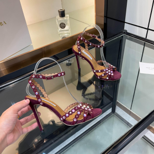 Aquazzura Tequila Crystal Embellished High Heeld Ankle Strap Leather Sandals Purple 105MM Aquazzura Tequila Crystal Embellished High Heeld Ankle Strap Leather Sandals Purple 105MM