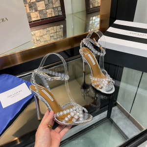 Aquazzura Tequila Crystal Embellished High Heeld Ankle Strap PVC Sandals 105MM Aquazzura Tequila Crystal Embellished High Heeld Ankle Strap PVC Sandals 105MM