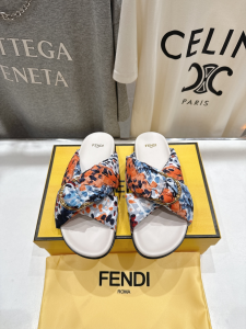 Fendi Feel D Ring Buckle Blue Orange FF Satin Flat Slides Sandals Fendi Feel D Ring Buckle Blue Orange FF Satin Flat Slides Sandals