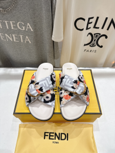 Fendi Feel D Ring Buckle White Gray FF Satin Flat Slides Sandals Fendi Feel D Ring Buckle White Gray FF Satin Flat Slides Sandals