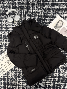 Chanel Black Puffer Hooded Coat