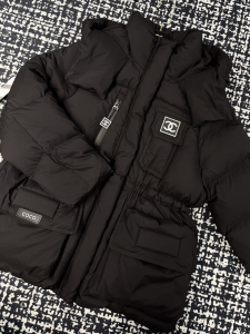 Chanel Black Puffer Hooded Coat