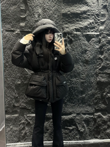 Chanel Black Puffer Hooded Coat