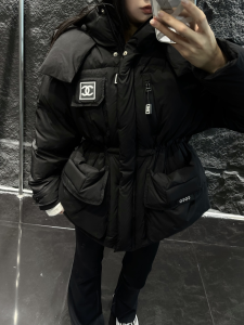 Chanel Black Puffer Hooded Coat