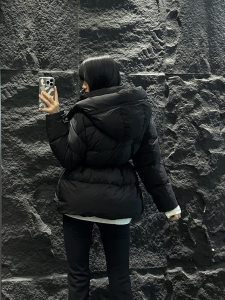 Chanel Black Puffer Hooded Coat