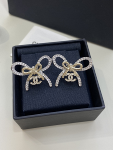 Chanel Crystal CC Bow Drop Earrings