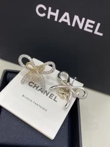 Chanel Crystal CC Bow Drop Earrings