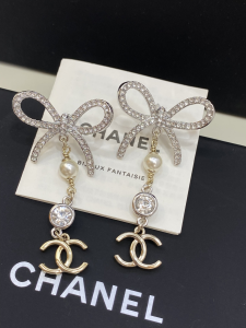 Chanel Crystal CC Bow Drop Earrings