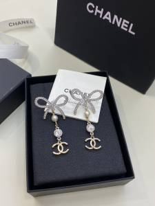 Chanel Crystal CC Bow Drop Earrings