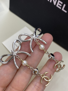 Chanel Crystal CC Bow Drop Earrings