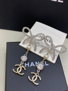 Chanel Crystal CC Bow Drop Earrings