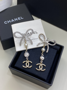 Chanel Crystal CC Bow Drop Earrings