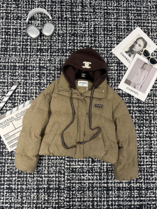 Chanel CC Logo Hooded Down Jacket Gray Chanel CC Logo Hooded Down Jacket Gray
