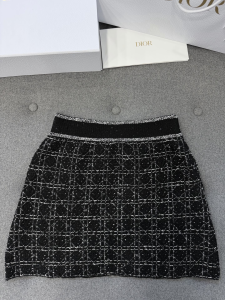 Dior Macrocannage Black White Technical Cotton Tweed Knit Flared Miniskirt Dior Macrocannage Black White Technical Cotton Tweed Knit Flared Miniskirt