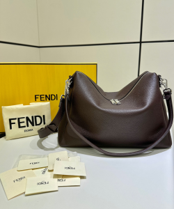 Fendi Lui Large Shoulder Crossbody Bag Dark Brown Grained Calf Leather Fendi Lui Large Shoulder Crossbody Bag Dark Brown Grained Calf Leather