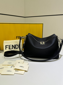 Fendi Lui Medium Shoulder Crossbody Bag Black Grained Calf Leather Fendi Lui Medium Shoulder Crossbody Bag Black Grained Calf Leather