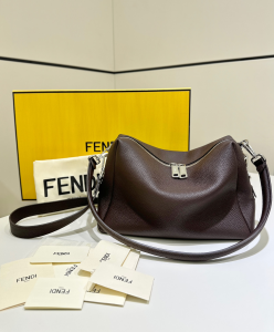 Fendi Lui Medium Shoulder Crossbody Bag Dark Brown Grained Calf Leather Fendi Lui Medium Shoulder Crossbody Bag Dark Brown Grained Calf Leather