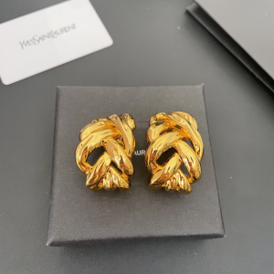 Saint Laurent Chain Wheat Gold Metallic Hoop Clip On Earrings Saint Laurent Chain Wheat Gold Metallic Hoop Clip On Earrings