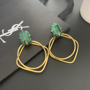 Saint Laurent Green Gold Metallic Hoop Clip On Earrings Saint Laurent Green Gold Metallic Hoop Clip On Earrings