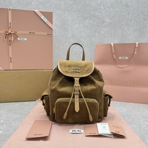 Miu Miu Large Backpack Bag Beige Velvet and Leather A5728 Miu Miu Large Backpack Bag Beige Velvet and Leather A5728