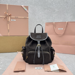 Miu Miu Large Backpack Bag Dark Brown Velvet and Leather A5728 Miu Miu Large Backpack Bag Dark Brown Velvet and Leather A5728