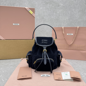 Miu Miu Small Backpack Bag Navy Blue Velvet and Leather Miu Miu Small Backpack Bag Navy Blue Velvet and Leather