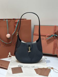 Loro Piana Bobbin Mini Black Navy Blue Grained Calf Leather Hobo Shoulder Bag Loro Piana Bobbin Mini Black Navy Blue Grained Calf Leather Hobo Shoulder Bag