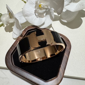 Hermes Clic Clac H Bangle Bracelets Black Rose Gold Metal Hermes Clic Clac H Bangle Bracelets Black Rose Gold Metal