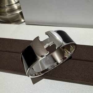 Hermes Clic Clac H Bangle Bracelets Black Silver Metal Hermes Clic Clac H Bangle Bracelets Black Silver Metal