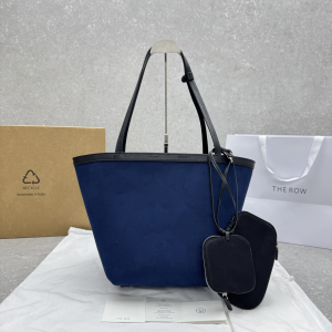 The Row Park Leather Trimmed Twill Three Cotton Canvas Tote Bag Blue Black The Row Park Leather Trimmed Twill Three Cotton Canvas Tote Bag Blue Black