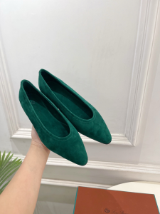 Loro Piana Rebecca Ballet Flats Green Suede Calfskin Leather Loro Piana Rebecca Ballet Flats Green Suede Calfskin Leather