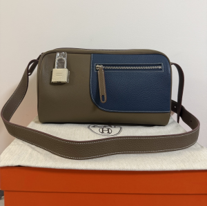 Hermes Nouveau On Body Shoulder Bag Blue Gray Grained Calfskin and Taurillon Clemence Leather Hermes Nouveau On Body Shoulder Bag Blue Gray Grained Calfskin and Taurillon Clemence Leather