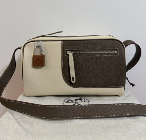 Hermes Nouveau On Body Shoulder Bag White Gray Grained Calfskin and Taurillon Clemence Leather Hermes Nouveau On Body Shoulder Bag White Gray Grained Calfskin and Taurillon Clemence Leather