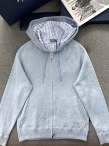 Dior Hooded Track Jacket Light Blue Cotton and Cashmere Knit Dior Hooded Track Jacket Light Blue Cotton and Cashmere Knit