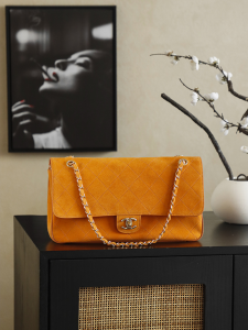 Chanel Large Orange Suede Leather Flap Shoulder Bag Chanel Large Orange Suede Leather Flap Shoulder Bag