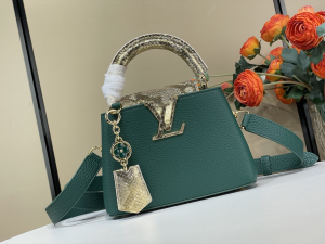 Louis Vuitton Capucines Mini Gold Python Handle Tote Shoulder Bag Green Grained Calf Leather Louis Vuitton Capucines Mini Gold Python Handle Tote Shoulder Bag Green Grained Calf Leather