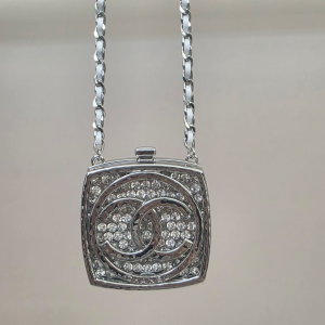 Chanel CC Silver Metal Bag Minaudiere Pendant Necklaces Chanel CC Silver Metal Bag Minaudiere Pendant Necklaces