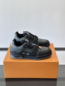 Louis Vuitton LV Trainers Sneakers Black Canvas and Calfskin Leather Louis Vuitton LV Trainers Sneakers Black Canvas and Calfskin Leather