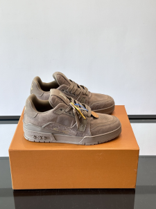 Louis Vuitton LV Trainers Sneakers Nude Canvas and Calfskin Leather Louis Vuitton LV Trainers Sneakers Nude Canvas and Calfskin Leather