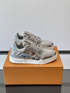 Louis Vuitton LV Trainers Sneakers Silver Calfskin Leather Louis Vuitton LV Trainers Sneakers Silver Calfskin Leather