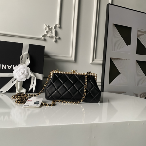 Chanel 2026 Clutch With Chain Pearls Shoulder Bag BlackQuilted Lambskin Leather Chanel 2026 Clutch With Chain Pearls Shoulder Bag BlackQuilted Lambskin Leather