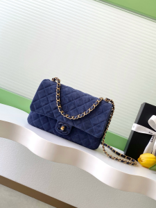 Chanel Small Flap Shoulder Bag Dark Blue Suede Calfskin Leather Chanel Small Flap Shoulder Bag Dark Blue Suede Calfskin Leather