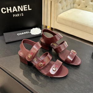 Chanel Turnlock CC Logo Heeled Leather Sandals Red Chanel Turnlock CC Logo Heeled Leather Sandals Red