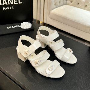 Chanel Turnlock CC Logo Heeled Leather Sandals White Chanel Turnlock CC Logo Heeled Leather Sandals White