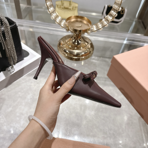 Miu Miu Red Calfskin Leather Bowknot Mules Pumps 80MM Miu Miu Red Calfskin Leather Bowknot Mules Pumps 80MM